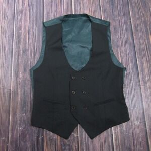 Suit Vest Vercini Mens 50 Black Wool Polyester 3 Piece Belted Formal Waistcoat